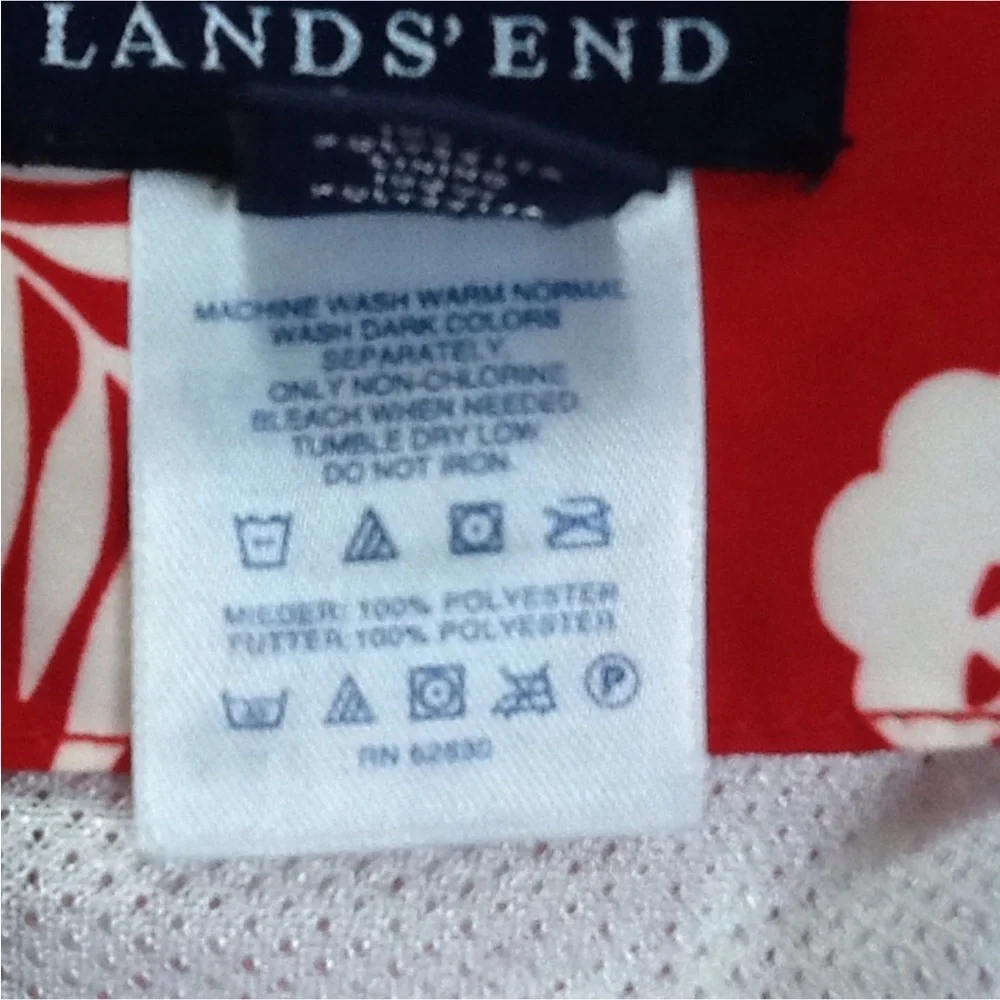 Land’s End Red & White Tropical Flower Men’s Swim Trunks‎ Swimsuit Bottom